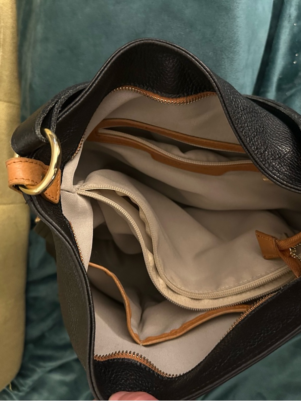 Valentina Black Pebbled Leather Shoulder Bag with Tan Accents - Picture 7 of 16